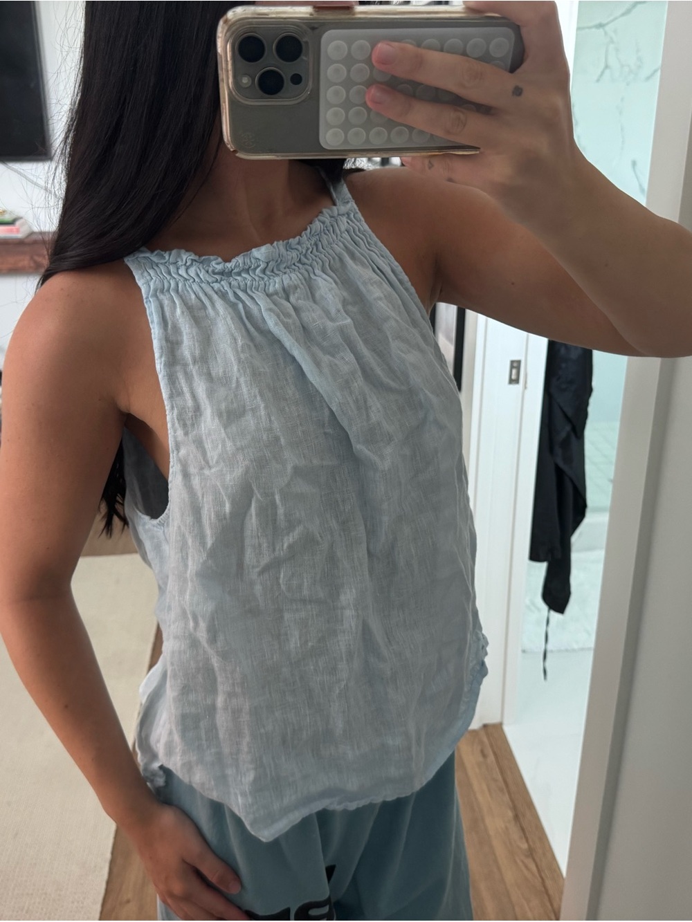 Bella Dahl Light Blue Smocked Halter Camisole